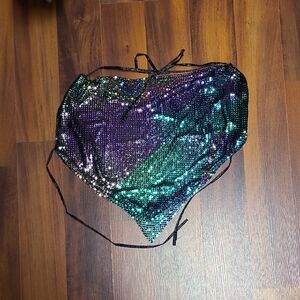 Sequin Halter Top in Green and Purple